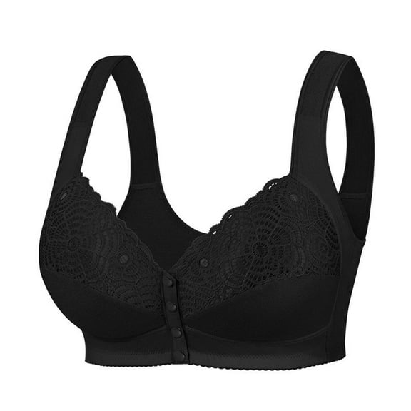 Womens Full Coverage Everyday Bras, Oversized Lace Bras for Women Front Closure No Underwire Comfort Senior Wireless Snap Closing Bra Plus Size 34D-50G