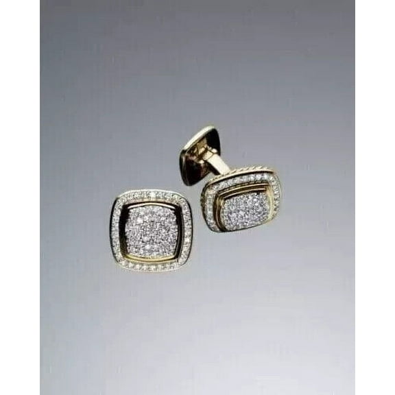 2.70Ct Round Cut Lab-Created Diamond Men's Cufflinks in 14K Yellow Gold Plated