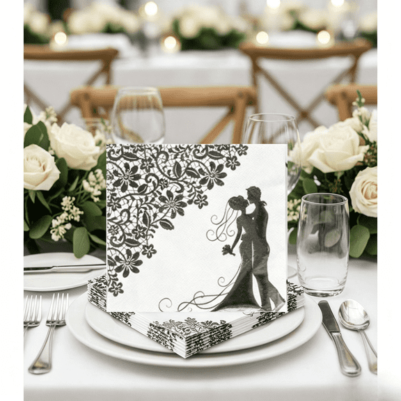 Silver 100 Pcs Wedding Napkins for Reception Mr and Mrs Wedding Cocktail Napkins, Disposable Napkins for Wedding, Engagement, Bridal Shower Party Decorations