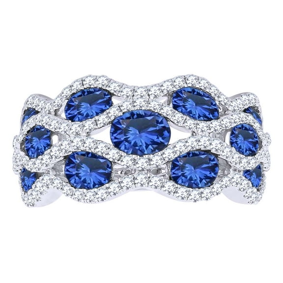 AFFY Simulated Blue Sapphire & White Natural Diamond Twisted Engagement Ring In 14k Solid White Gold (3.53cttw) Ring Size-12
