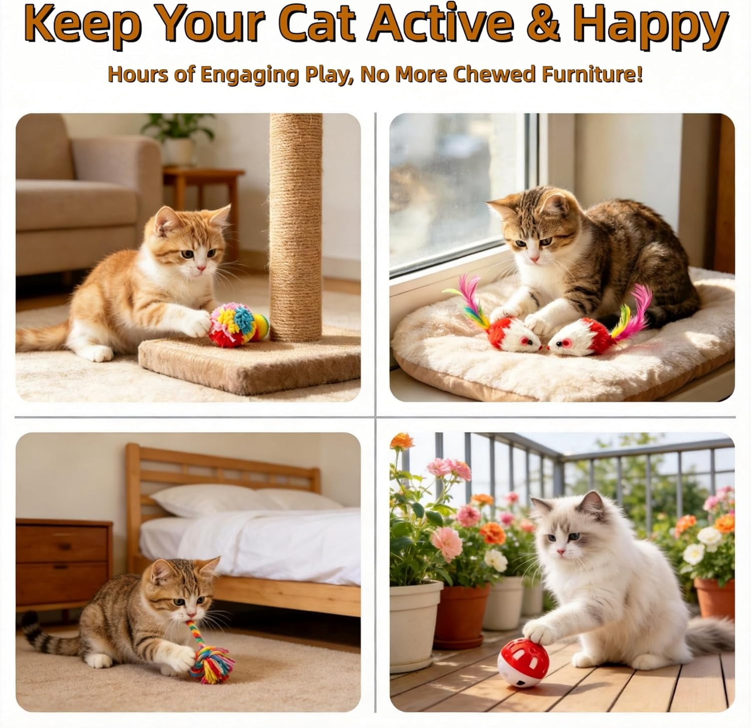 11 PCS Interactive Cat Toy for Indoor Cats, Kitten Toys with 4 Hanging Door Cat Toys and 7 Multiple Replacement Heads for Indoor Self Play & Exercise