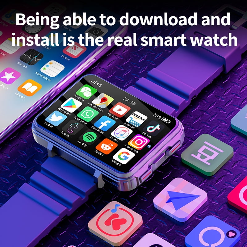 Rainbuvvy VP999 Smart Watch Men's 2.4 Inch Android 10.7 4GB RAM 64GB ROM 1500mAh smartwatch phone with Face ID, dual cameras, Bluetooth, GPS WIFI to Play Games Video Calls