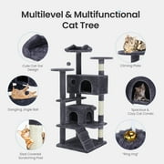 EDX 54 Cat Tree Tower for Indoor Cats, Multi-Level Pet Furniture with Sisal Scratching Post, Large Cozy Condo, Climbing Ramp, Kitten Toy, Dark Grey