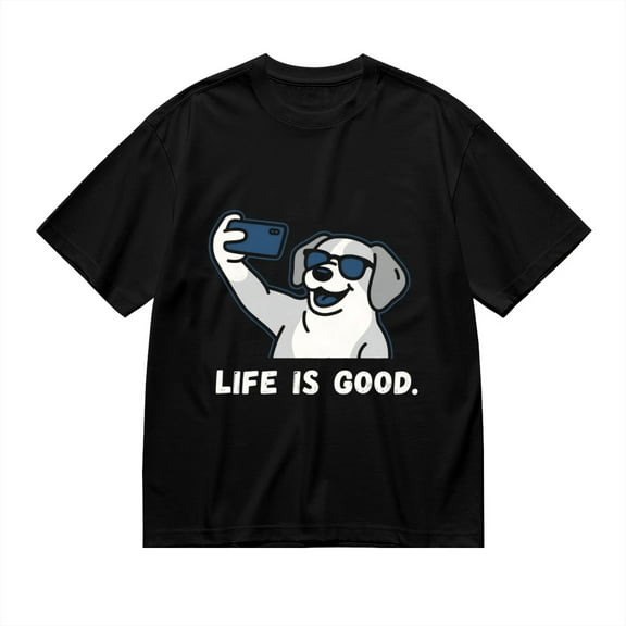 T Shirt for Men, Life Is Good,Dog Selfie Print, Vintage Graphic Tees Men, 23986025,S