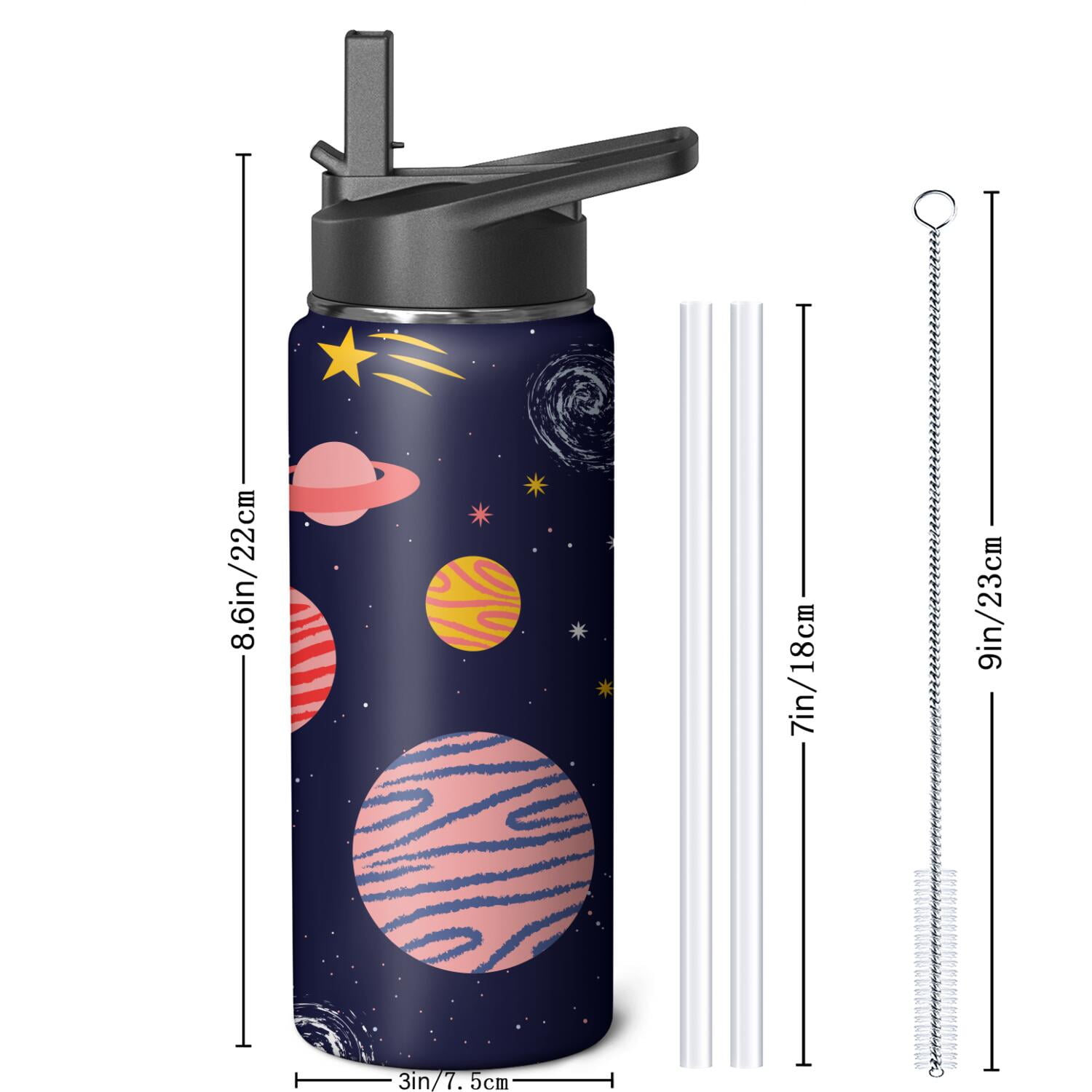 Galaxy Insulated Water Bottle with Straw & Cleaning Brush – 18oz | Leakproof, BPA-Free, 304 Stainless Steel, Wide Mouth, Travel Mug for Car, Gym, Office, Starry, Christmas Thanksgiving Gift