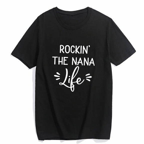 Women's T-shirt Grandma Tee Rockin' The Nana Life Letter Print Summer Casual Short-sleeved Tops Black Medium