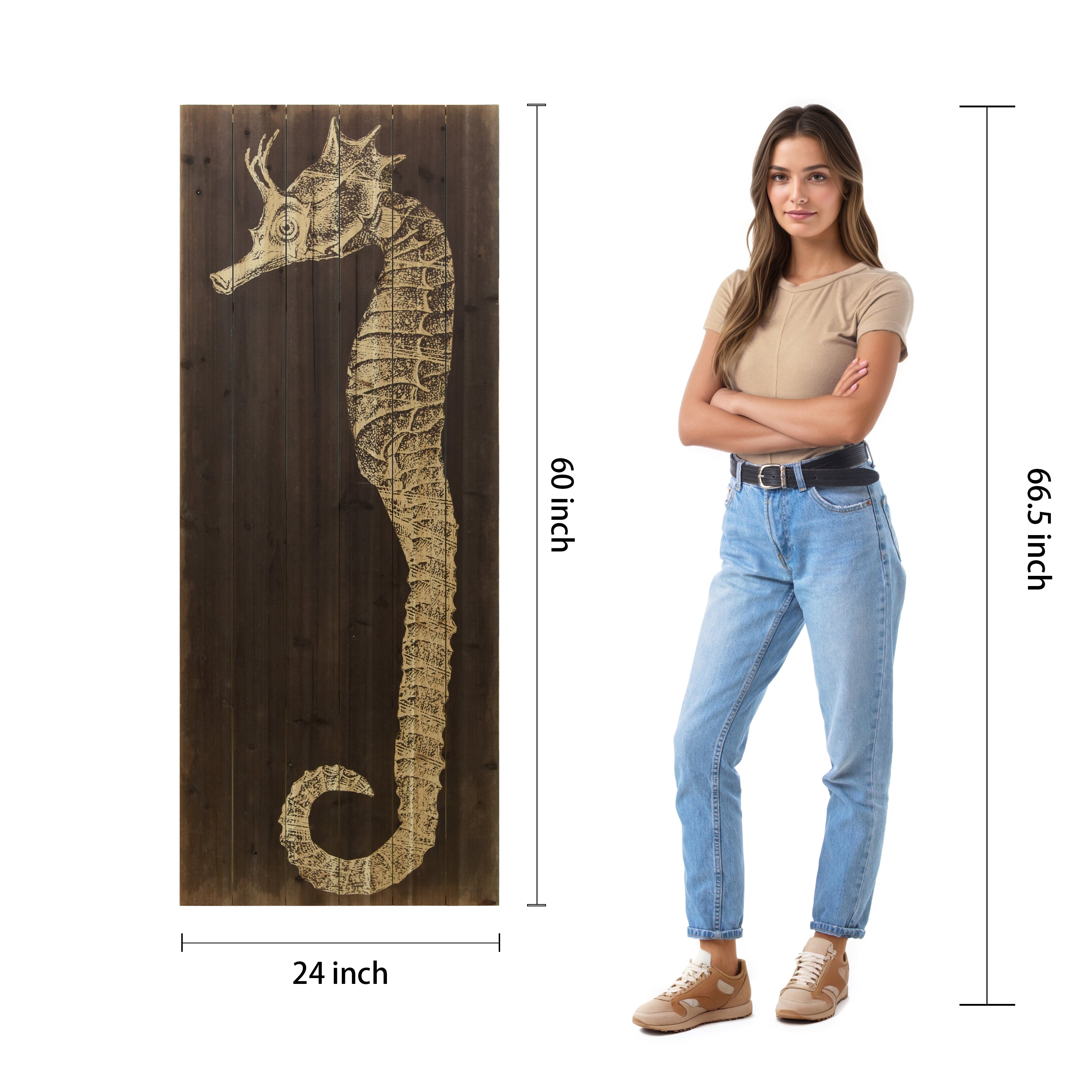 Empire Art Direct Seahorse B Print on Solid Wood Wall Art, 60" x 24", Ready to Hang