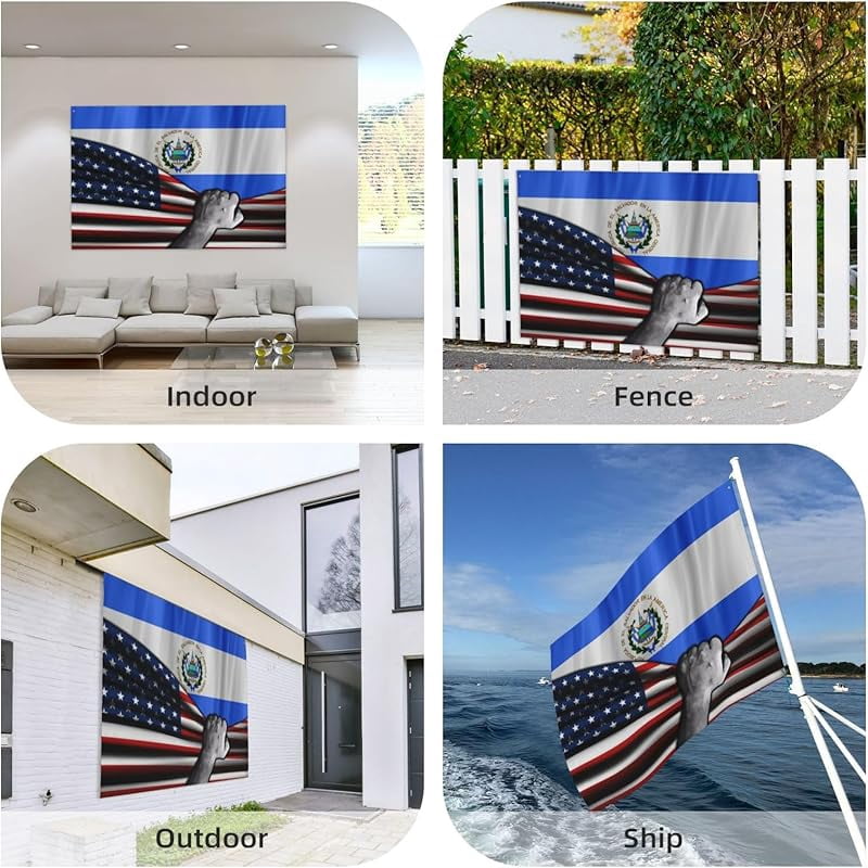 Usa American Flag And El Salvadoran El Salvador Flag Flag 4x6 Ft Double-Sided Printing Thickened Three-Ply Fabric Outdoor Flags Banner Decorations