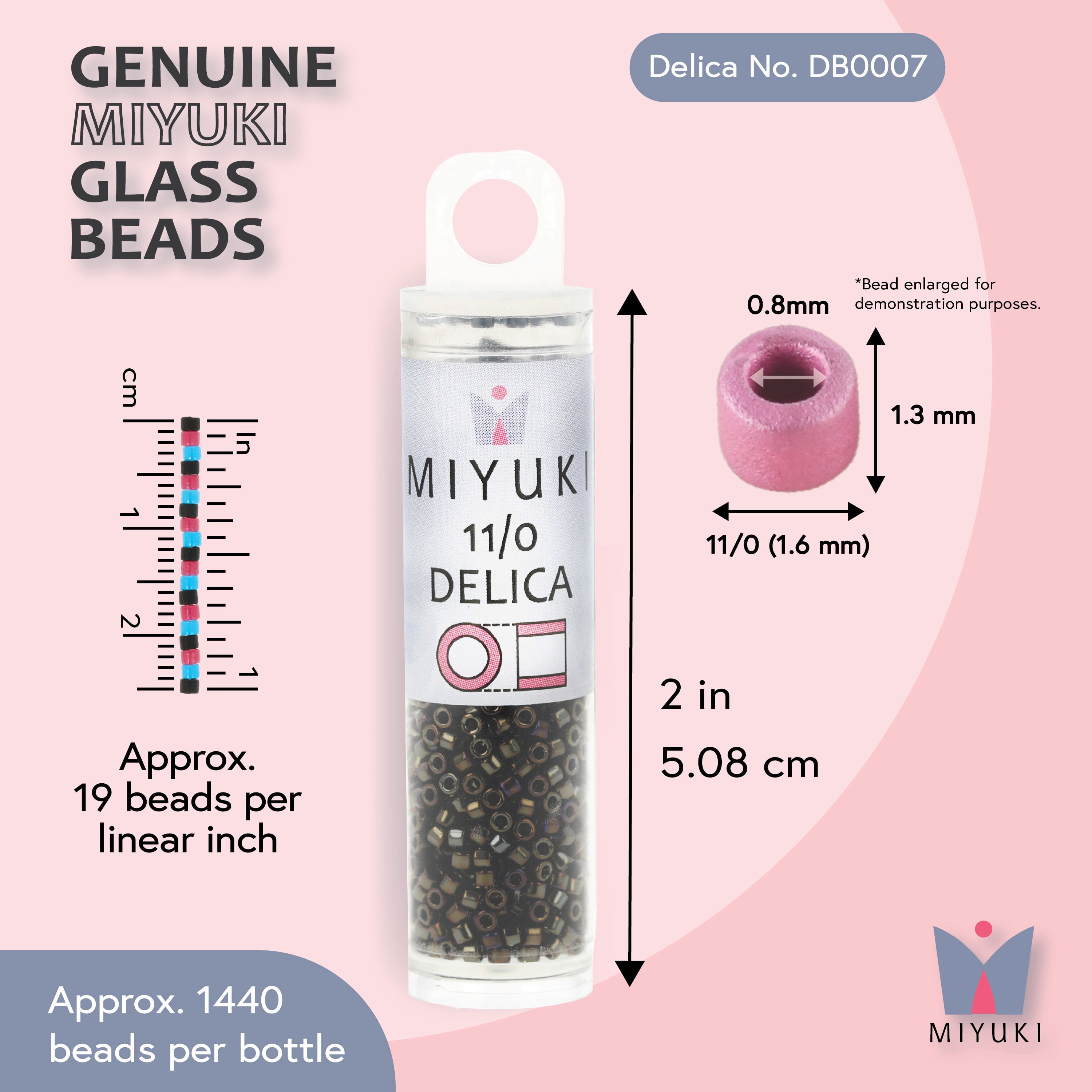 Miyuki Delica Seed Beads – Size 11/0 (1.6 mm), DB0007, Brown Iris, 7.2 g, Approx. 1440 Beads