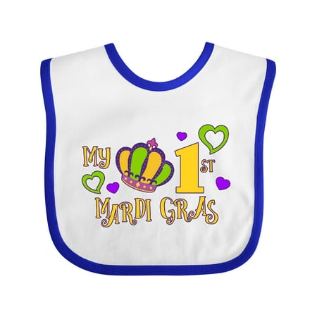 

Inktastic My 1st Mardi Gras Hearts and Crown Gift Baby Boy or Baby Girl Bib