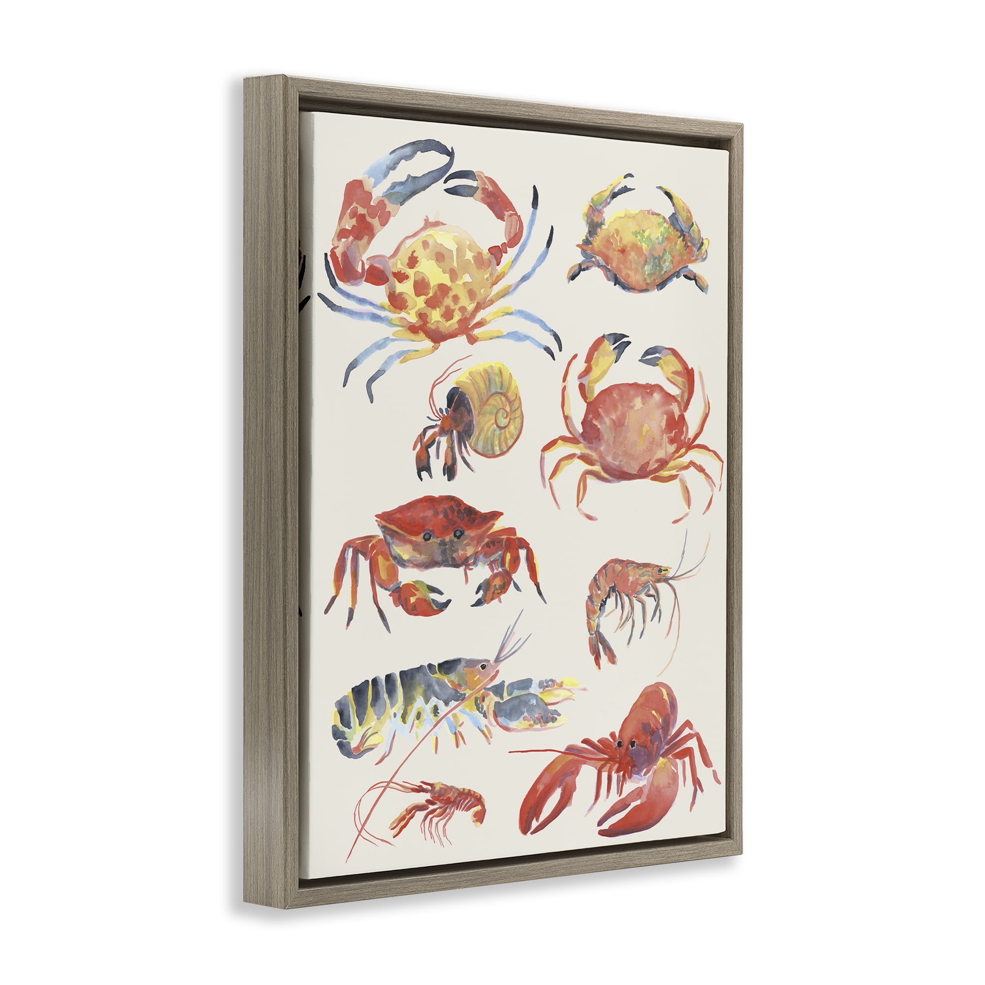 Stupell Industries Nautical Crustacean Collection Brown Framed Floater Canvas Wall Art, design by June Erica Vess