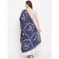 thumbnail image 4 of eloria Woman's Indian Ethnic Chunni, Silk blend Embroidered Navy Blue Dupatta, Stole, Scarf Shawl Wrap, 4 of 5