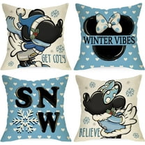 Winter Vibes Blue Decorative Throw Pillow Covers 18 x 18 Set of 4 Cartoon Mouse Love Heart Snow Get Cozy Believe Cushion Case Decor Seasonal Christmas Holiday Home Decoration for Sofa Couch