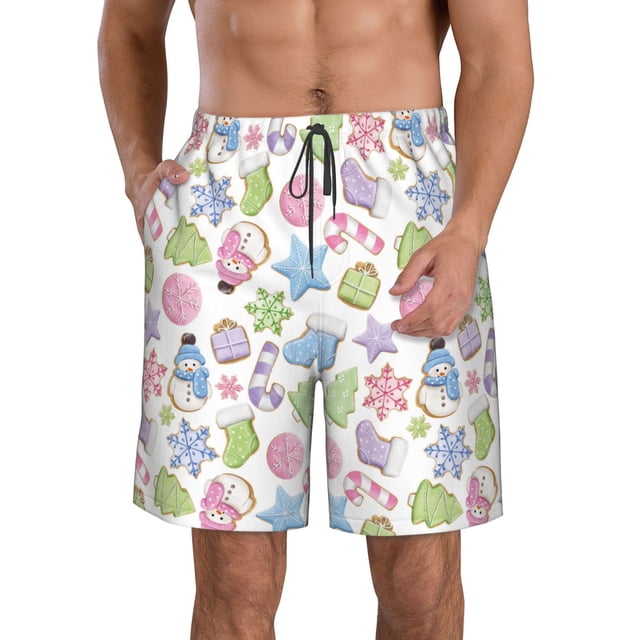 Fotbe Pastel Christmas Cookies Trajes de Baño Estampados para Hombre, Shorts de Verano de Secado Rápido, Ropa de Playa, Bañadores-Large