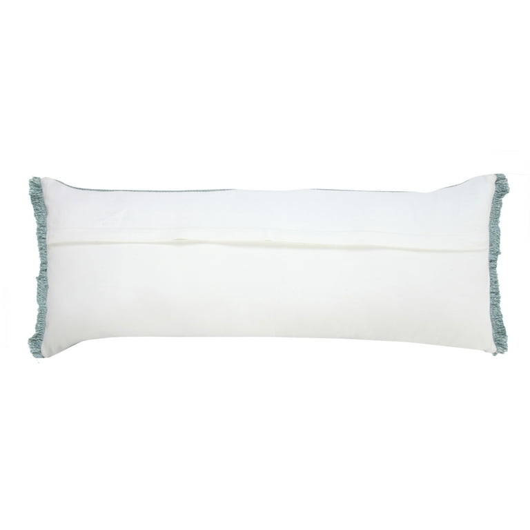 Blue Long Lumbar Pillow Cover With Fringe, Extra Long Lumbar