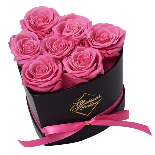 GLAMOUR BOUTIQUE Caja con Forma de Corazón de Flores Forever de 7 Piezas - Rosas Preservadas Rosas Inmortales que Duran un Año - Flores Preservadas de Rosas Eternas para Entrega Prime Día de la Madre