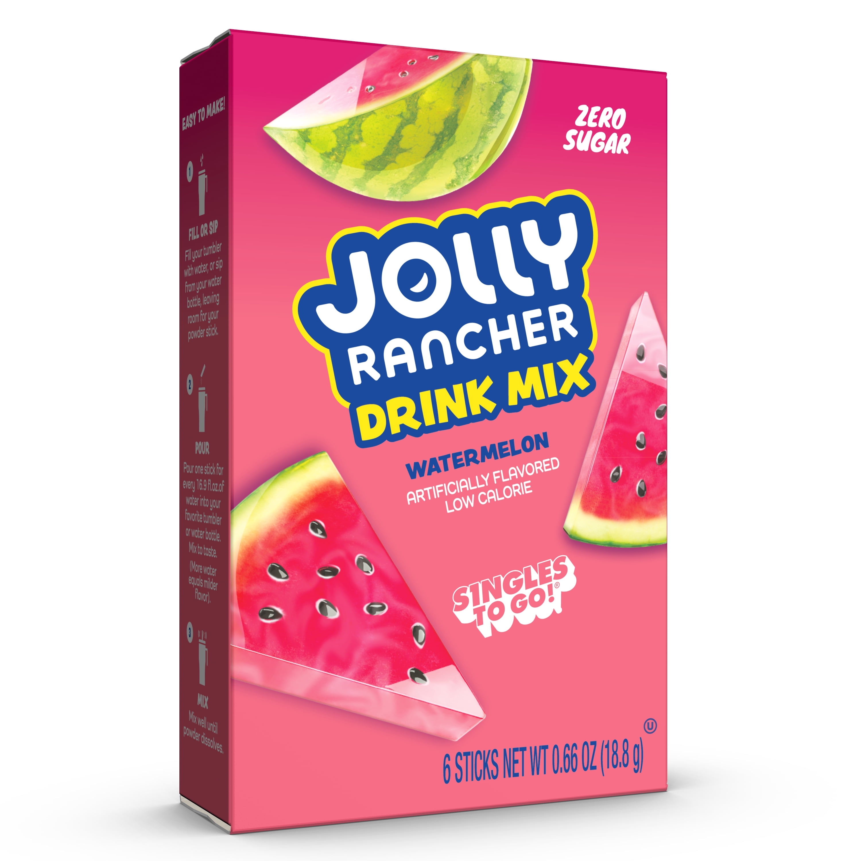 (3 pack) Jolly Rancher Watermelon Sugar-Free Singles To Go Powdered Drink Mix, 6 Count Packets
