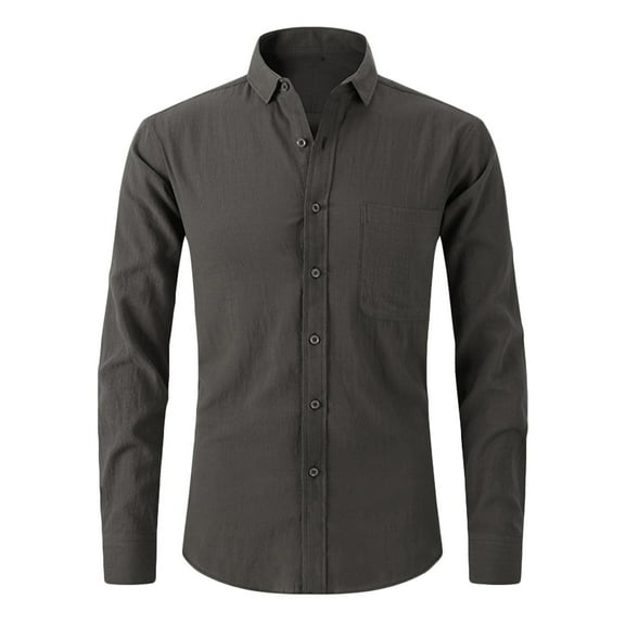 KBKYBUYZ Mens Dressy Long Sleeve Shirts Men Casual Buttons Solid With Pocket Turndown Long Sleeve Breathable Shirt Blouse On Sale