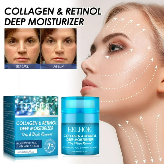 Fankiway Collagen and Retinol Cream for Face, Collagen Anti Wrinkle Moisturizer for Skin with Hydrating and Face Lift Effect, Deep Moisturizing Cream, with Retinol - Slows Skin Aging 1.7oz