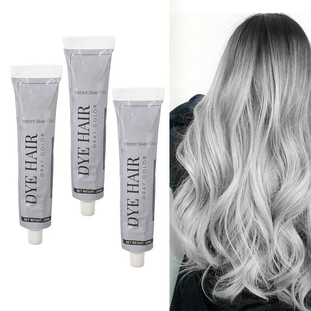 Gray Hair Dye Color, Easy Dyeing Long Lasting Semi Permanent Gray Hair Dye 3pcs 100ml Safe Mild