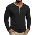 thumbnail image 2 of hotojiny Men's Long Sleeve Henley Shirts Cotton 3-Button Spring Casual T-Shirts Comfy Crew Neck Soft Muscle Tops(Black,XX-Large), 2 of 6