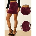 thumbnail image 2 of DARING DIVA Women's Velvet Bodycon Ruched Mini Skirts L Dark Red, 2 of 6