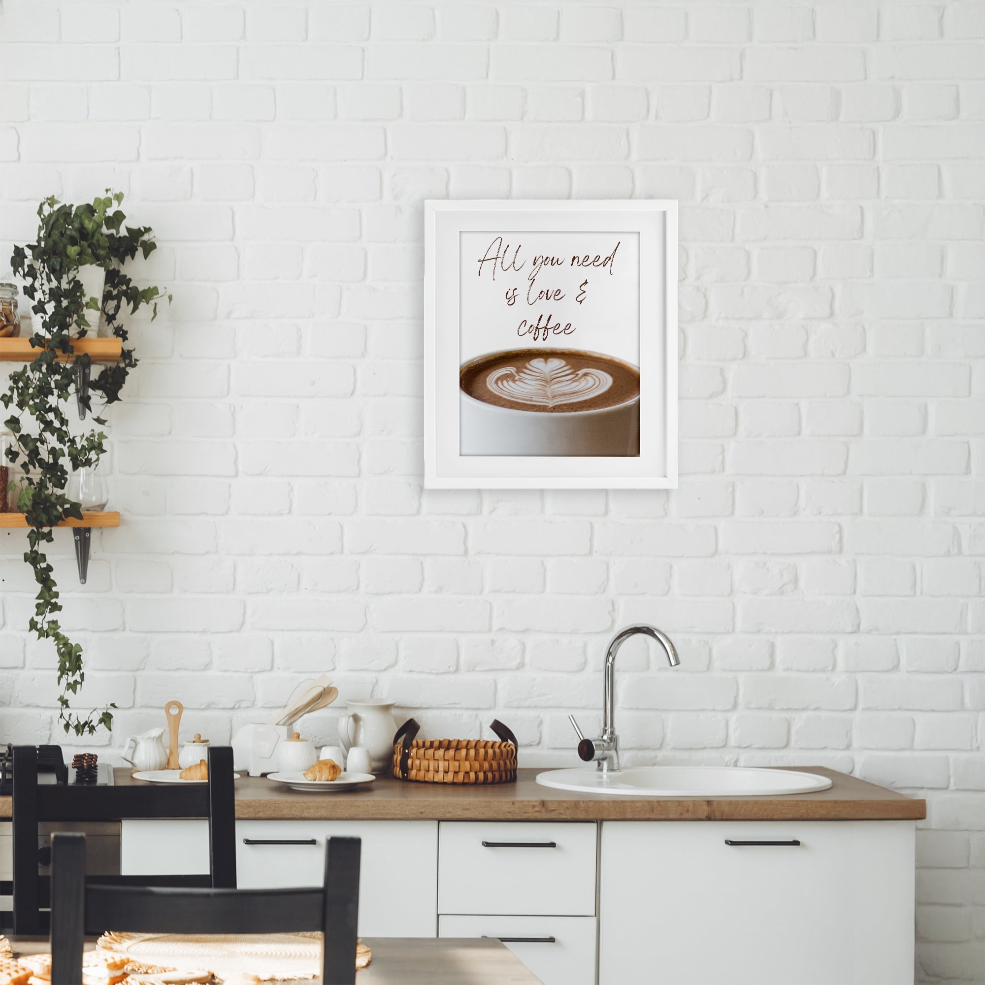 Stupell Industries All You Need Love & Coffee White Framed Print Under Glass, design by Jesse Keith