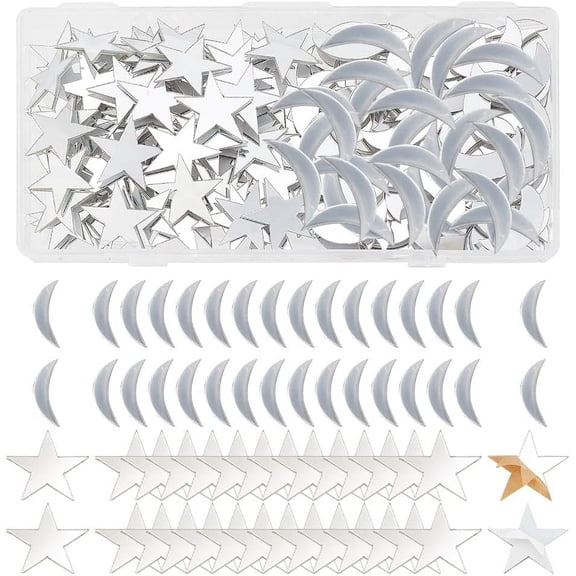 200Pcs 2 Style Acrylic Wall Stickers Self-adhesive for Home Living Room Bedroom Wall Decorations Moon & Star Mixed Shapes 25x9~25x1mm 100pcs/style