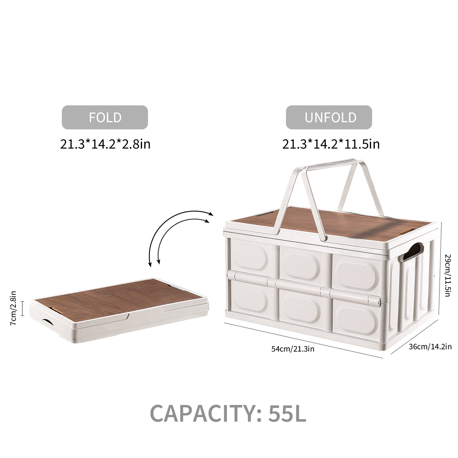 OldPAPA Collapsible Storage Bins with Lid,55L Folding Stackable Storage Containers Toy Clothes Sundries Storage, Large Organizer Box Utility Crates for Bedroom,Living Room,Camping,Picnic,White
