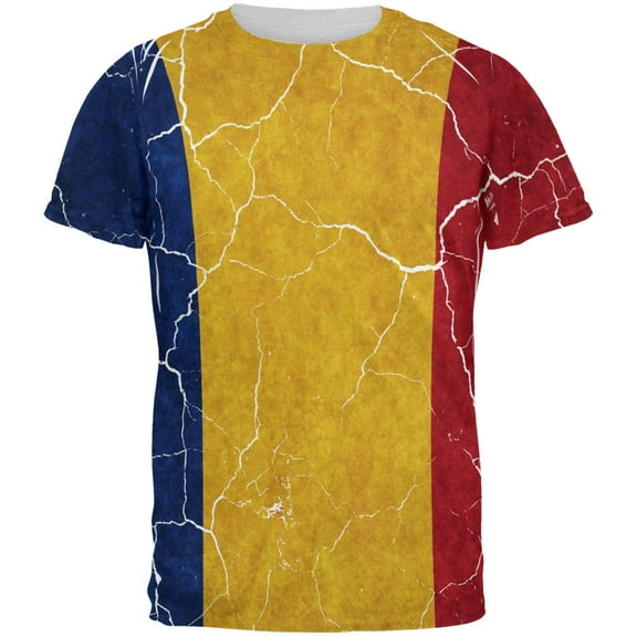 Distressed Romanian Flag All Over Mens T Shirt Multi LG