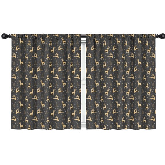Blackout Kids Curtains,Dark Christmas Golden Reindeer Pattern Childrens Insulated Curtains Set Of 2,Bedroom Essentials,Toddler Room Decor 42"x54"