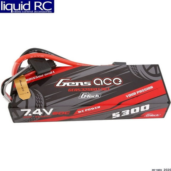 GEA532S60T3GT Gens Ace G-Tech 5300mAh 7.4V 60C 2S1P HardCase Lipo Battery Pack 24# With EC3 And Deans Adapter For RC Car