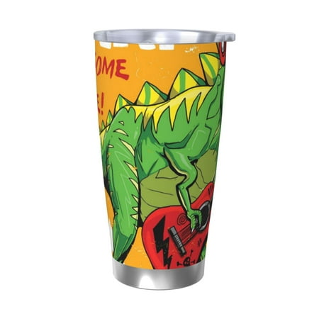 

Salouo Cool Dinosaur Playing Guitar Print 20oz Tumbler with Lid Stainless Steel Vacuum Insulated Tumbler Durable Insulated Coffee Mug Thermal Cup with Splash Proof Sliding Lid-Without Straw