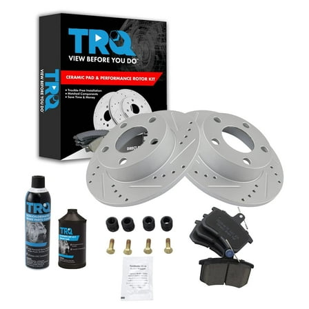 TRQ Performance & Coated Brake Rotor & Ceramic Pad Rear Kit w/Chemicals BKA15632