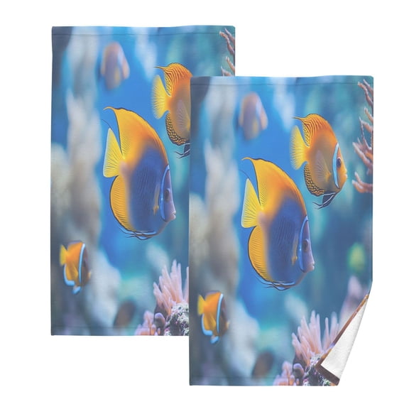 joogoo 2 PCs Hand Towels Sets Tropical Fish Ocean Cotton Face Towel Bathroom Decorative