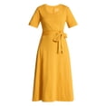 thumbnail image 5 of Time and Tru Women's Cotton Tie Front Midi Dress with Short Sleeves, Sizes XS-XXXL, 5 of 5