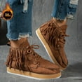 thumbnail image 2 of Fringe Ankle Boots for Women Suede Lace up Platform Winter Short Booties Casual Round Toe High Top Walking Shoes, 2 of 6