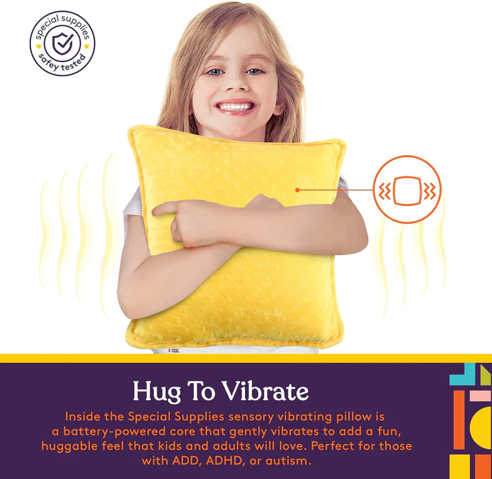 Special Supplies Sensory Vibrating Pillow - Pressure Activated Calm with 3 Modes, Voice Recording & Music - Textured Stimulation Bumps for Kids & Adults (Pink and Yellow)