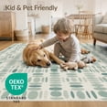 thumbnail image 4 of ODIKA 2'x3' Teal Shadow Stripe Geometric Oval Washable Throw Rug Modern Abstract Motif With Repeating And Structured Grid Layout for Hallway, Study Room, Non-Slip Low Profile, Flatwoven, 4 of 7