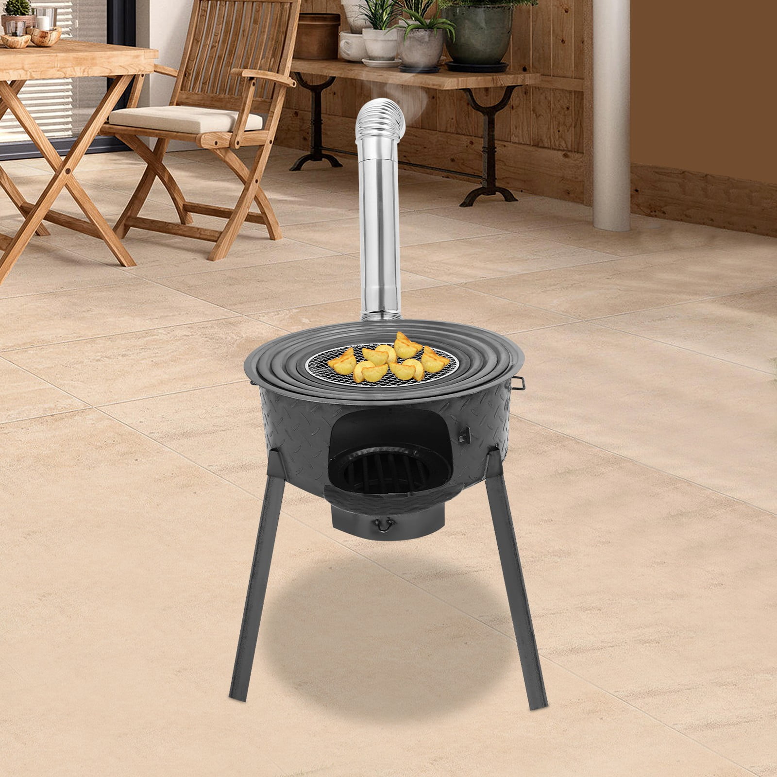 Multifunction Wood Burning Stove Portable Charcoal Stove Gray Camping Stove for Camping, Tent Heating