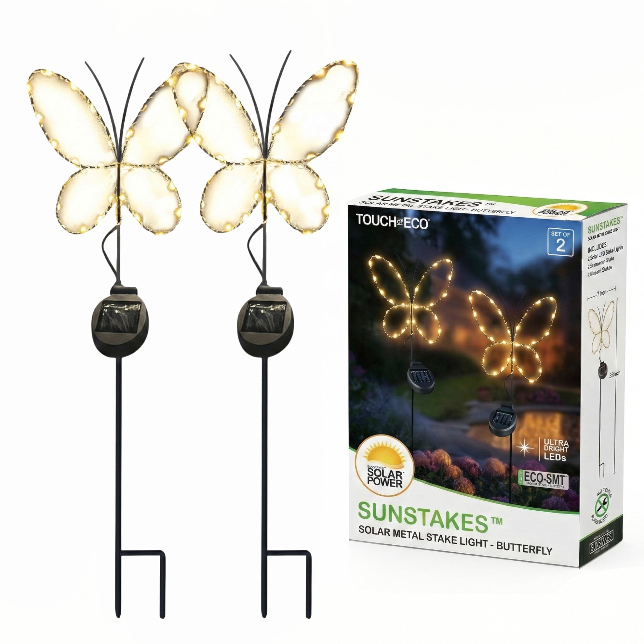 Outdoor Solar Powered Led Decorative Garden Stake Light - 2 Pack White Butterfly