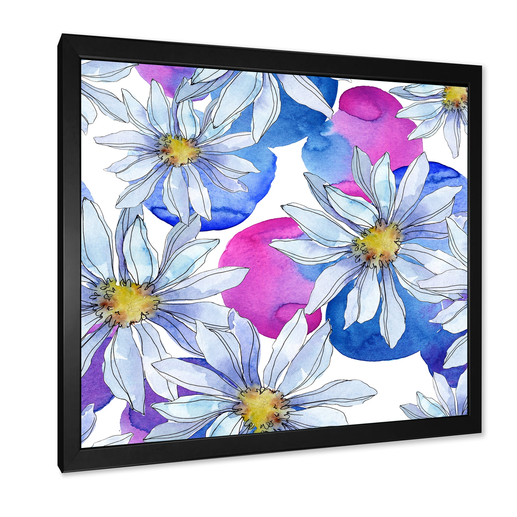 Designart 'Daisies On Red and Blue Backgorund' Traditional Framed Art Print
