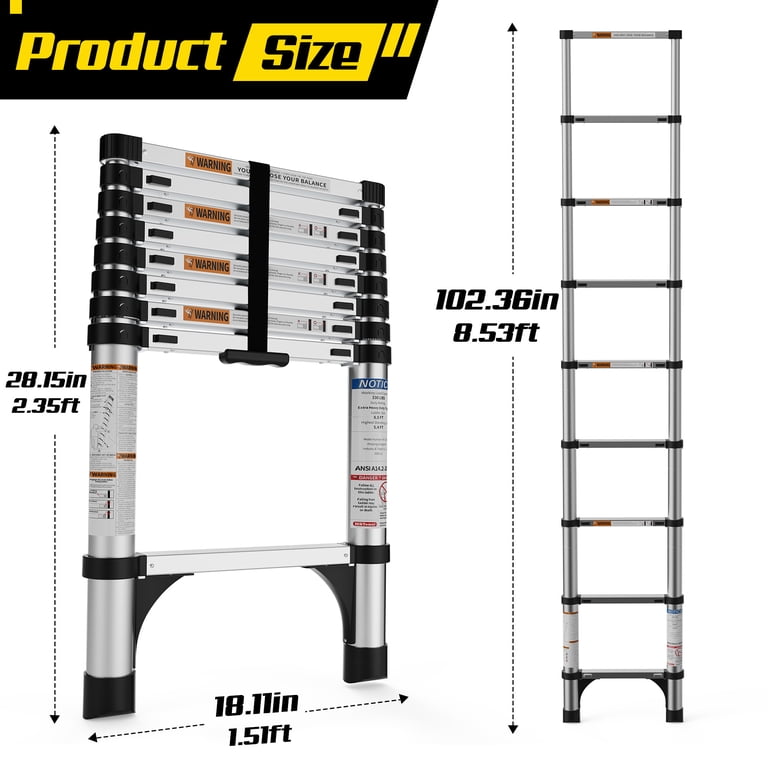 HBTower 8.5 Ft Aluminum Telescoping Ladder, 330 Lb Capacity photo 2