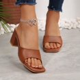 thumbnail image 6 of BRICH Women's Square Open Toe Heels Sandals Low Block Chunky Heeled Sandal Slip on Mules Comfortable Casual Dress Pumps Shoes Brown 8.5, 6 of 8
