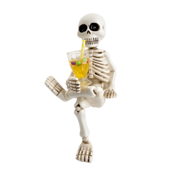 Skeletons for Halloween Tabletop Decoration Sitting Skeleton Figurine holding Cup Gothic Room Ornaments Spooky Halloween Decorations Indoor Party Tabletop Centerpiece