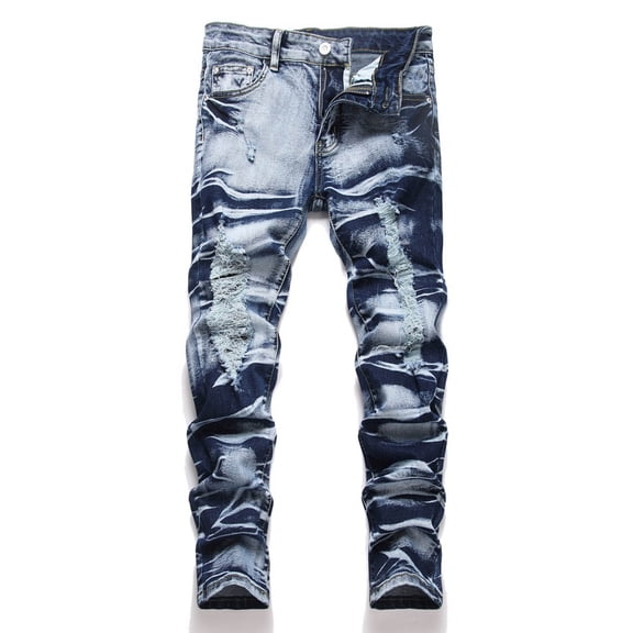 RMGVDSD Boy's Fit Ripped Denim Pants High Street Distressed Stretch Jeans Comfortable Slim Fit Denim Trousers For Kids Handsome Pants Clothes