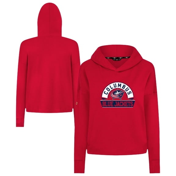 Women's Levelwear  Red Columbus Blue Jackets Sweet Banner Arch Tri-Blend Cropped Pullover Hoodie