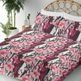 thumbnail image 3 of Ambesonne Hibiscus Fitted & Flat Sheet with Shams 4 Pcs Set, Floral Pattern Forest Art, Calking, Pale Pink Hot Pink White, 3 of 5