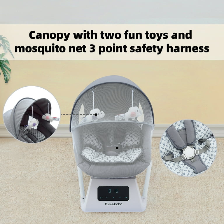 Pamo Babe Unisex Baby Swing for Newborns,5 Speeds with Remote Control,Canopy,Mosquito Net(Grey)