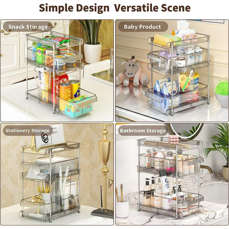 3 Tier Clear Bathroom Organizer with Dividers, Multi-Purpose Pull-Out  Pantry Organization and Storage, Under Sink Closet Organizers and Storage